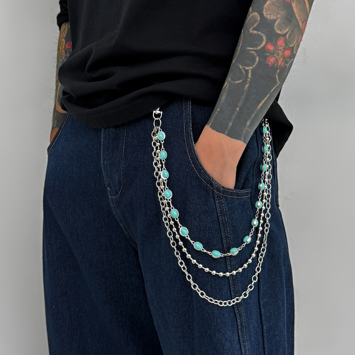 Turquoise Beads Metal Pants ChainWN21069
