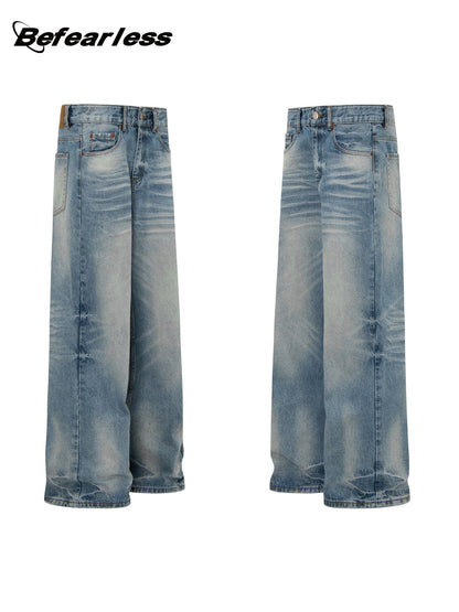 Whisker Washed Straight Denim Jeans WN26245