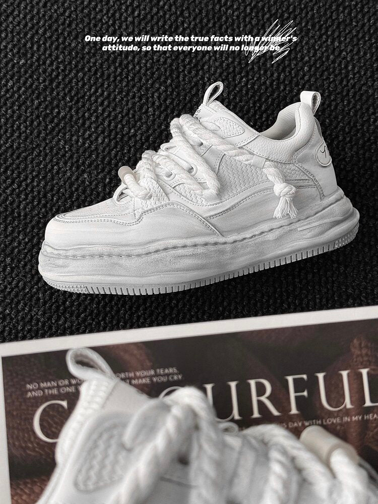 Ivory Distressed Chunky Lace-Up Sneakers WN24508