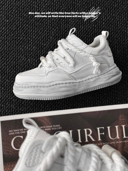 Ivory Distressed Chunky Lace-Up Sneakers WN24508