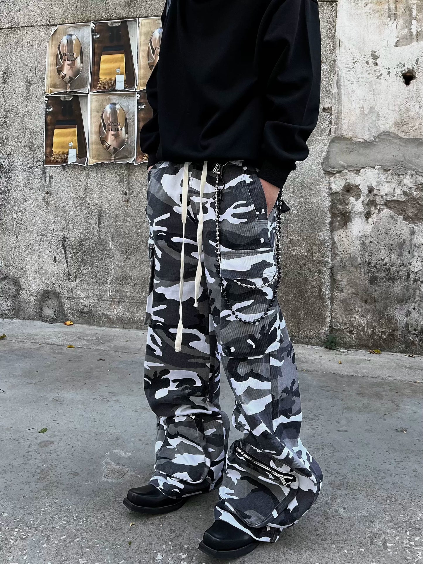 Camouflage Multi Pocket Design Wide Leg Cargo Pants WN8230