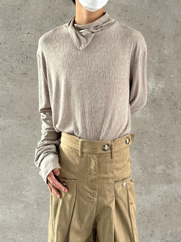 High-Neck Texture Pullover Knit Sweater WN19998