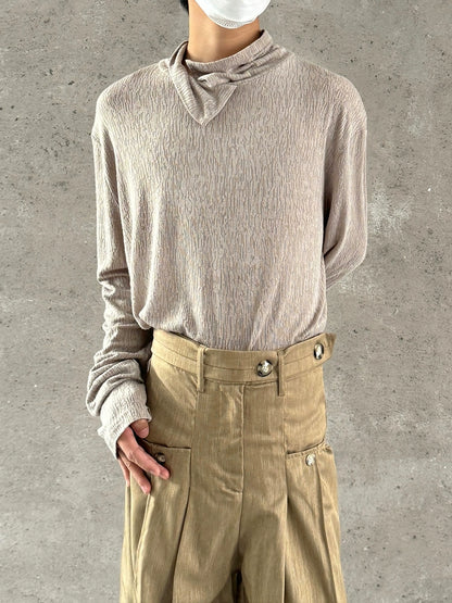 High-Neck Texture Pullover Knit Sweater WN19998