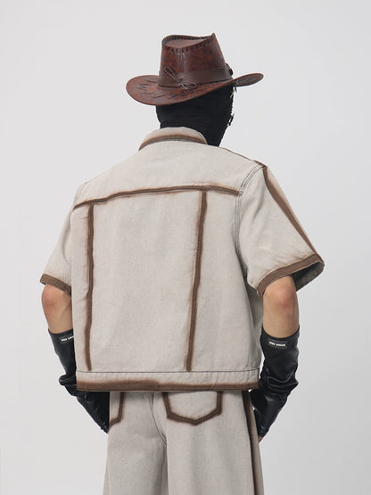 Spray Paint Short Sleeve Denim Jacket & Denim Jeans Setup WN18639