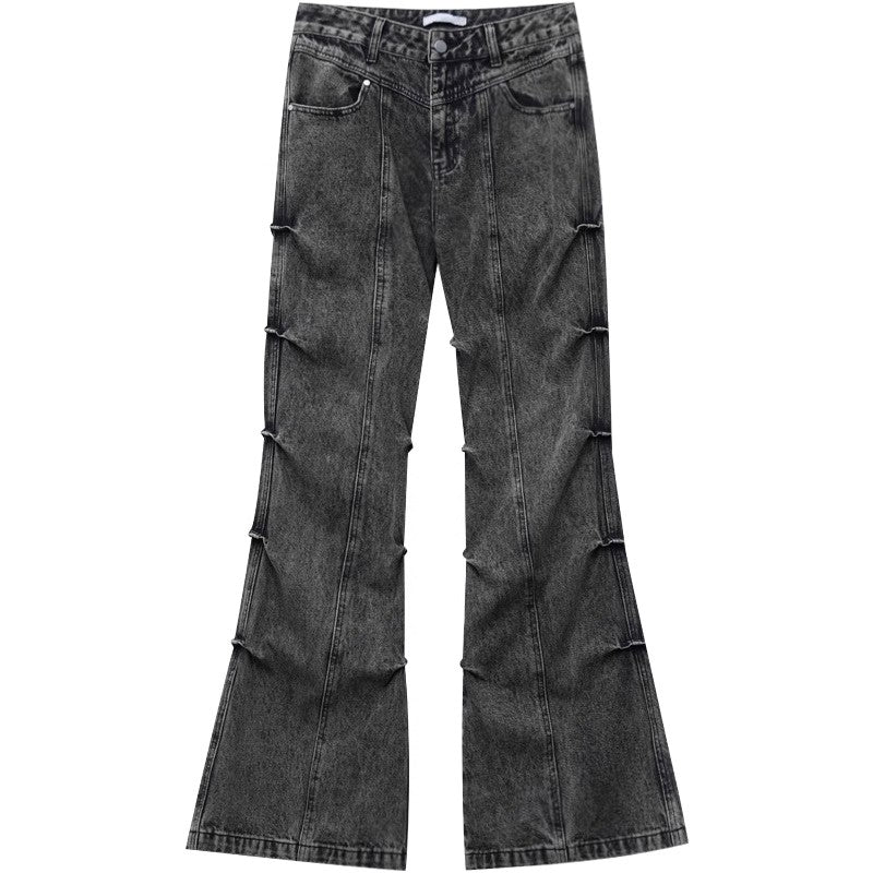 Pleated Micro Flare Denim Jeans WN6929