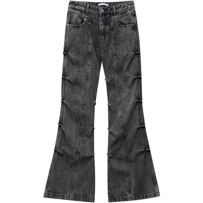 Pleated Micro Flare Denim Jeans WN6929