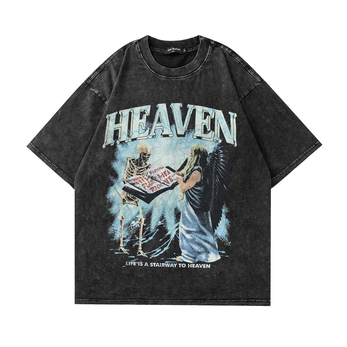 Washed Skull Print Cotton Short Sleeve T-Shirt WN25698