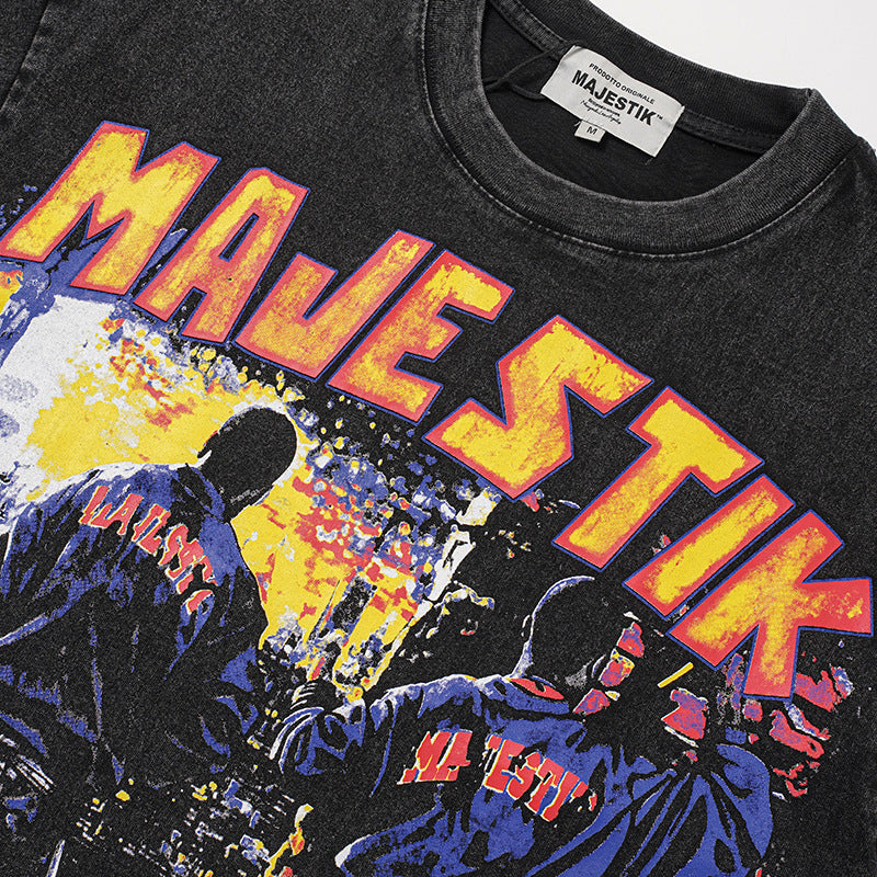 Washed Figure Letter Print Oversize Short Sleeve T-Shirt WN27950