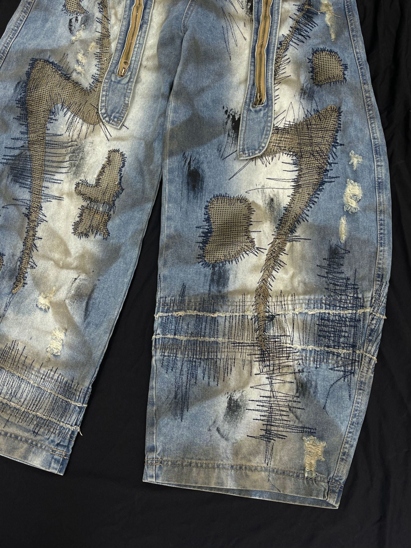 Washed Curved Wide Leg Denim Jeans WN16531