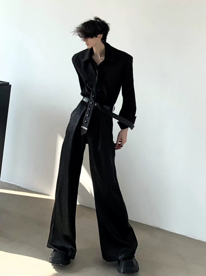 Satin Pleats Wide-Leg Straight Trousers WN9191