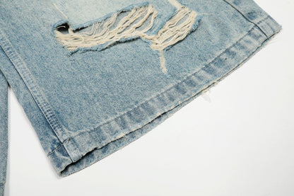 Cropped Damage Washed Half Denim Jeans WN26786