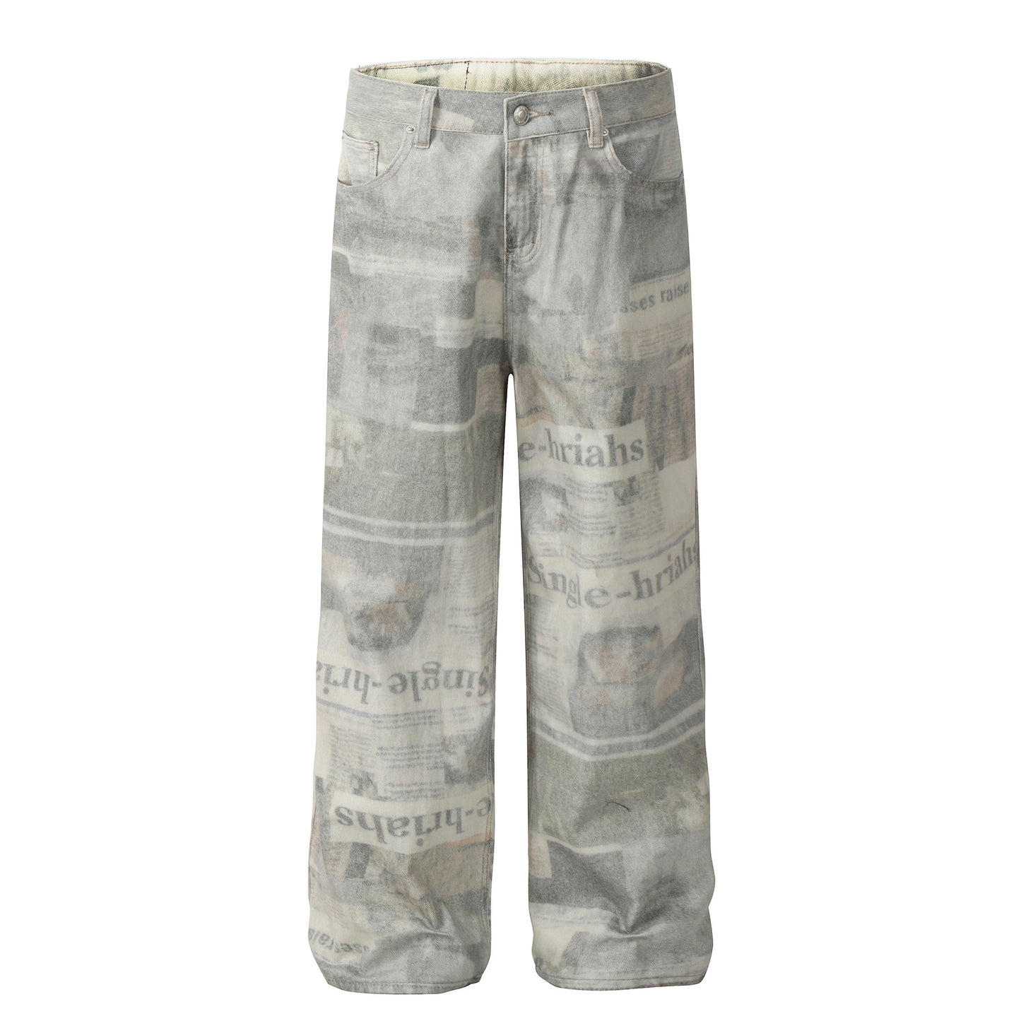 Newspaper Print Straight Denim Jeans WN25855