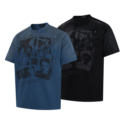 Portrait Print Damage Short Sleeve T-Shirt WN25455