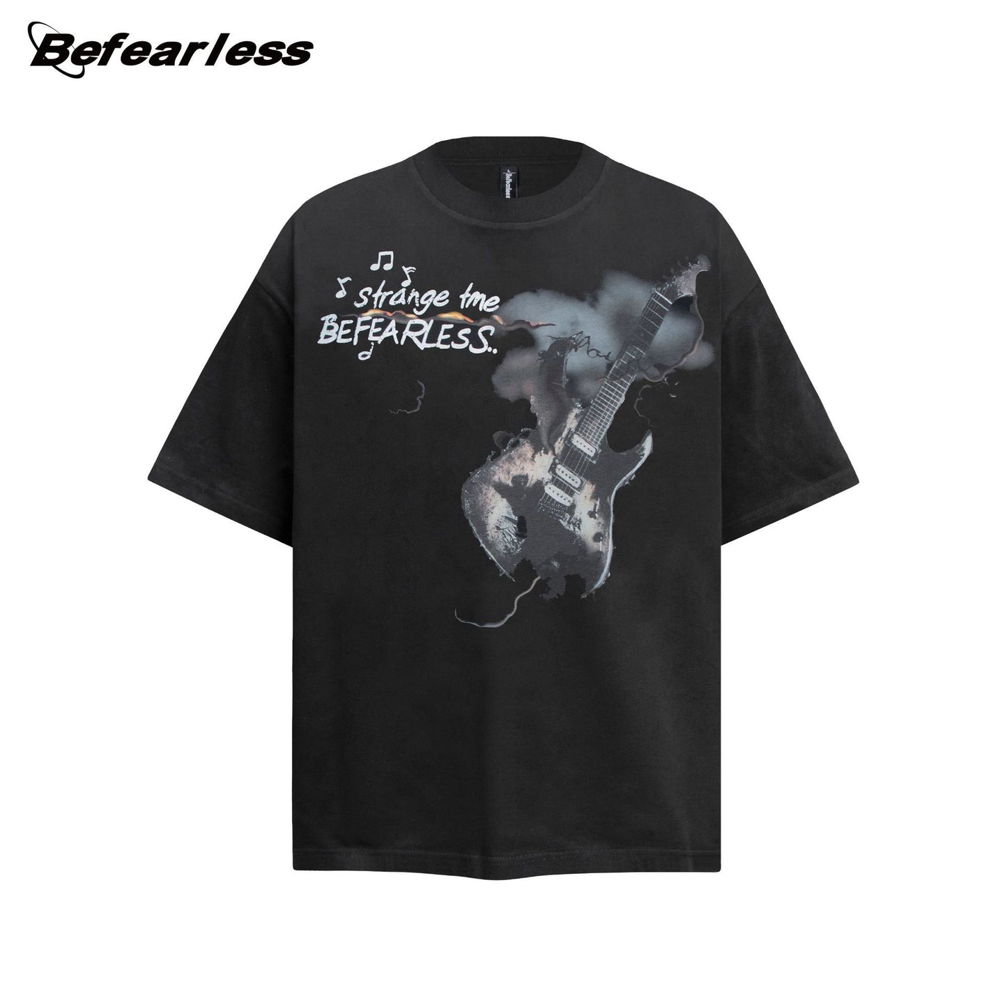 Rock Guitar Print Oversize Short Sleeve T-Shirt WN26329