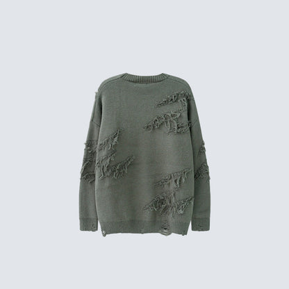 Damage Fringe Split Oversize Knit Sweater WN27952