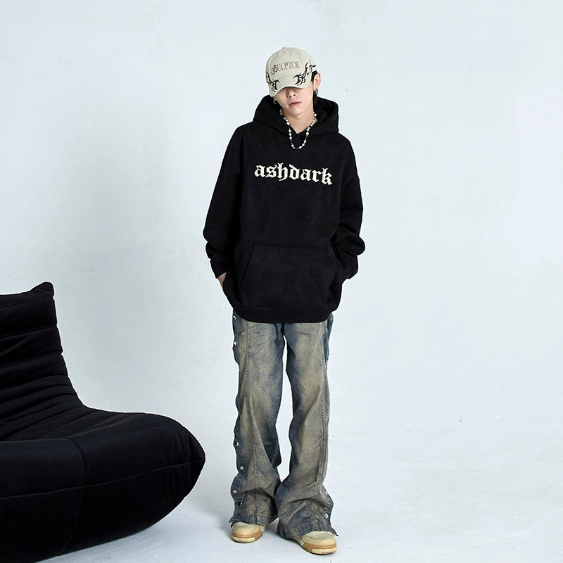 Oversize Logo Embroidery Suede Hoodie WN5830