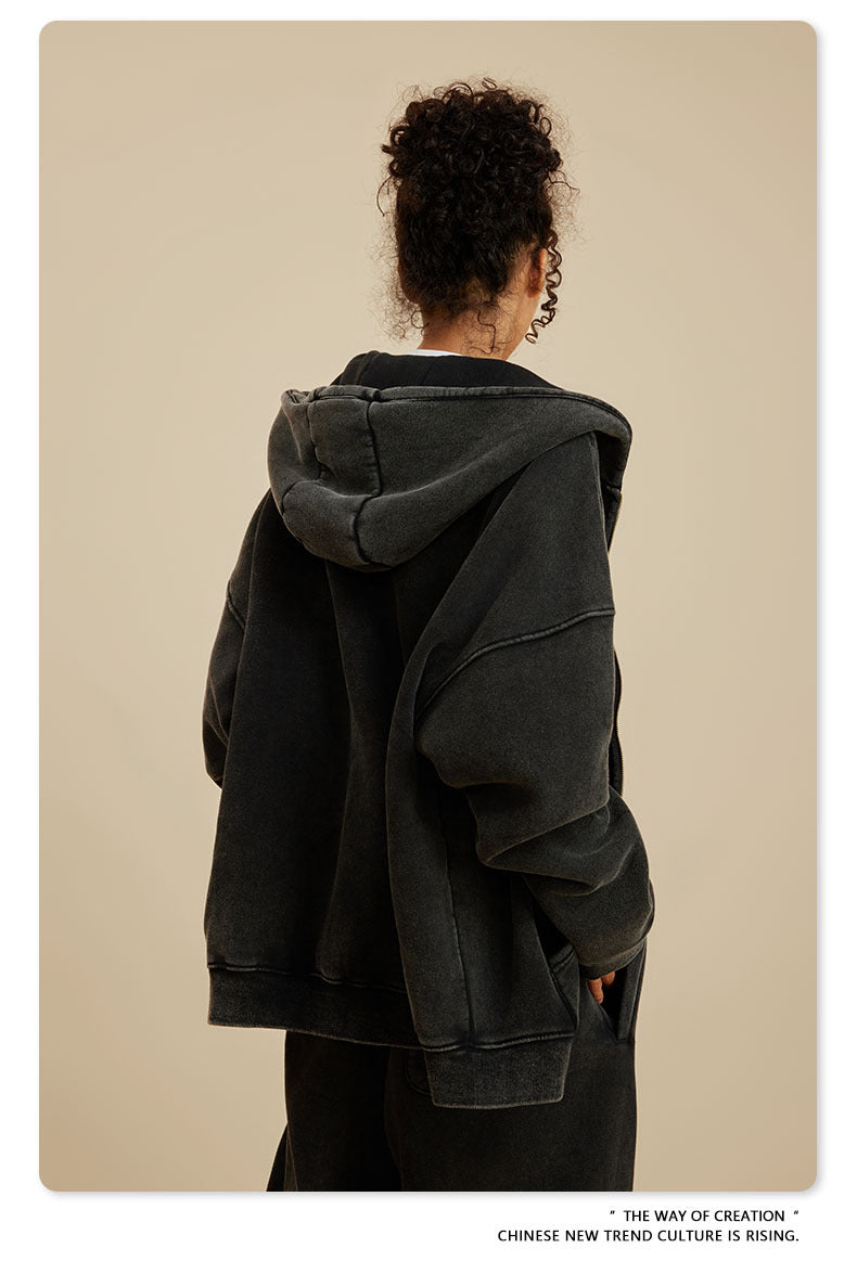 Oversize Washed Zipper Hoodie WN6461