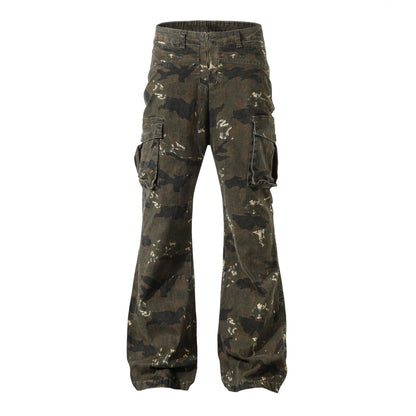 Washed Camouflage Multi-Pocket Cargo Denim Jeans WN11279