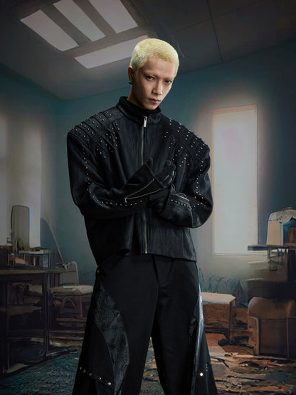 Matte Studs Shoulder-Pad PU Leather Zipper Jacket WN20818