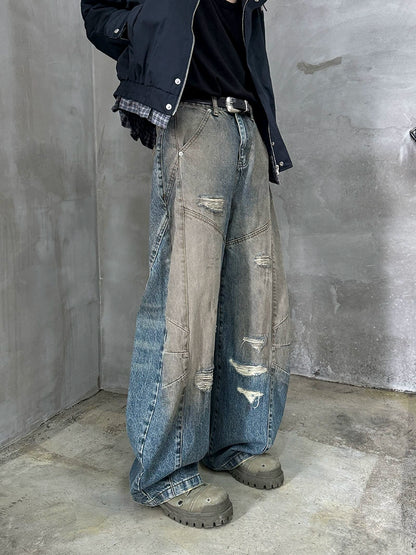 Damage Design Wide Leg Denim Jeans WN21169