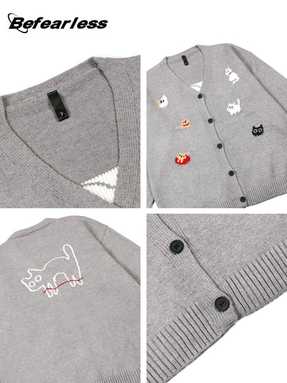 Cartoon Jacquard Oversize Knit Cardigan WN26380