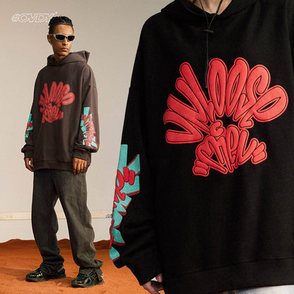 Foam Print Design Fleece Linning Pullover Hoodie WN12344