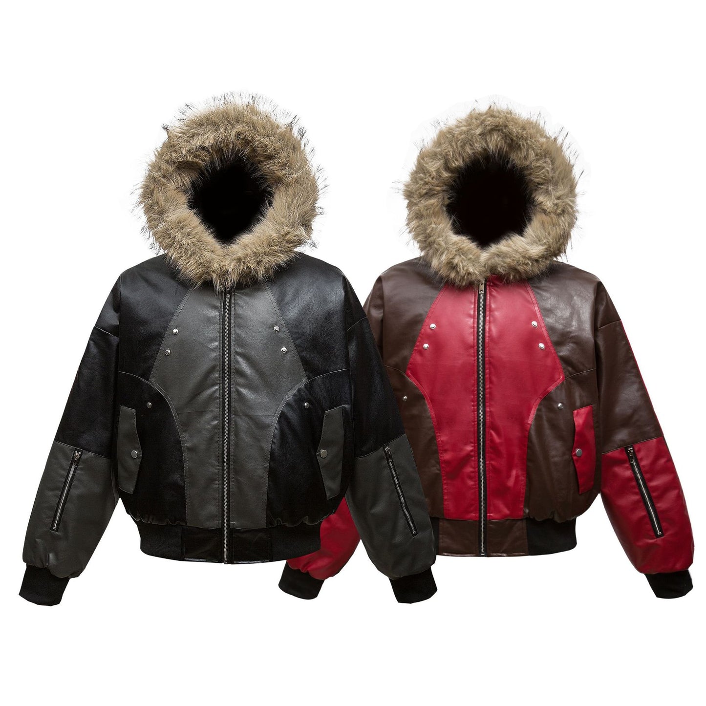 PU Leather Fur Collar Padded Jacket WN11331