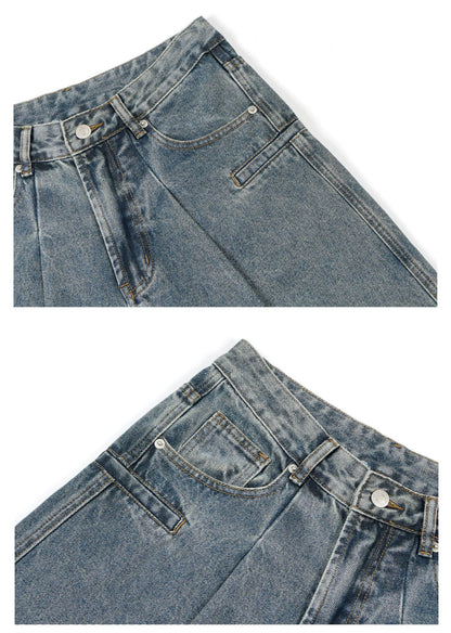 Washed Panel Wide Leg Denim Jeans WN26248