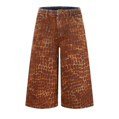 Reptile Print Wide Leg Denim Half Jeans WN28029