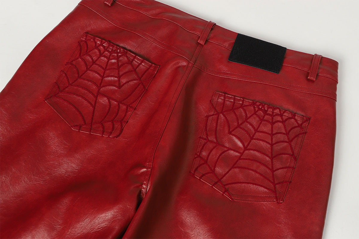 PU Leather Embroidery Wide Leg Pants WN23060