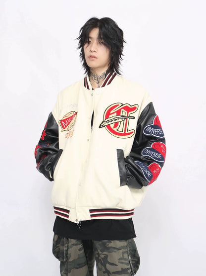 Embroidery PU Leather Baseball Jacket WN8370