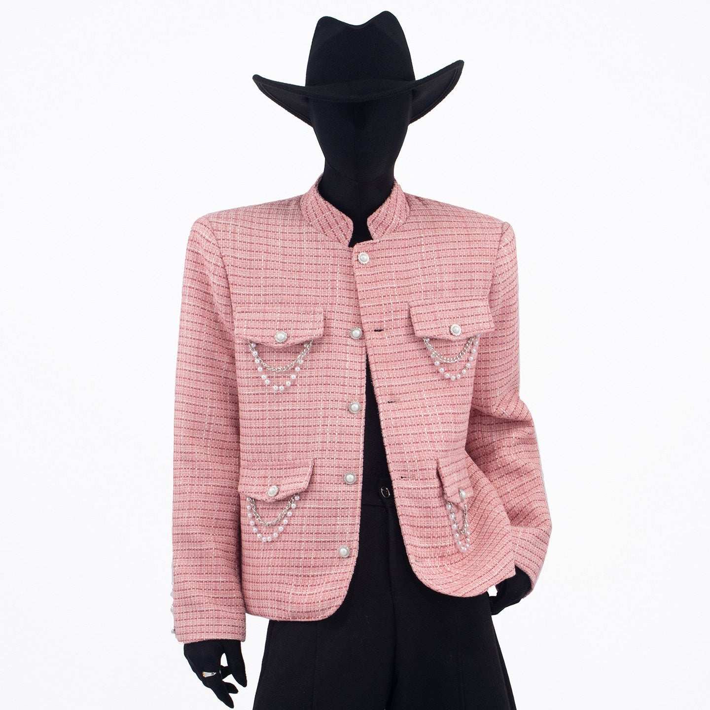 Pearl Beads Chain Pocket Tweed Jacket WN23663