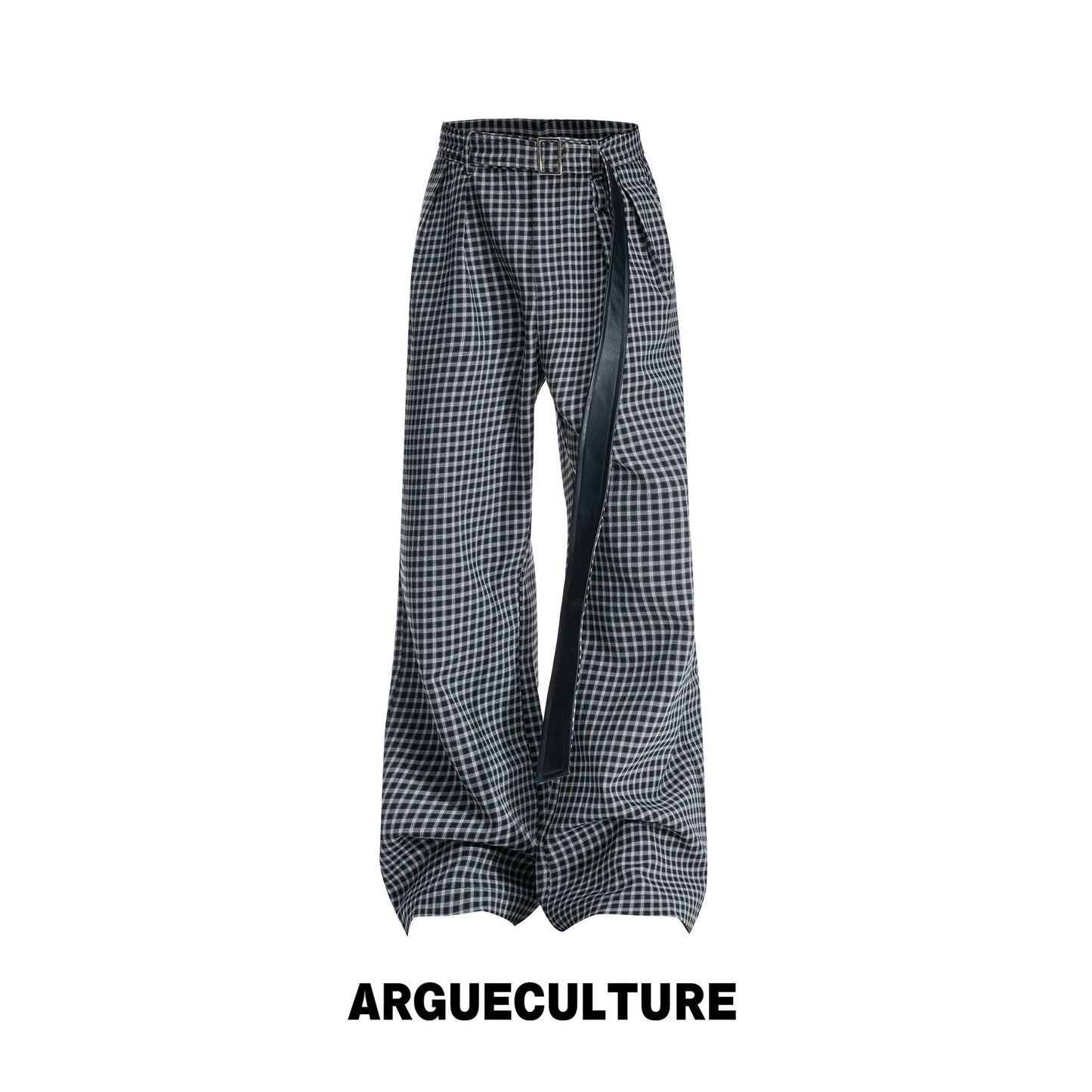 Plaid Pleats Adjustable Strap Wide Leg Trousers WN27047
