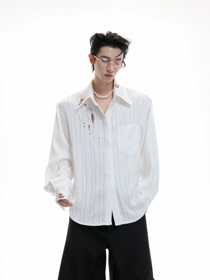 Stripe Satin Lipstick Print Long Sleeve Shirt WN20666