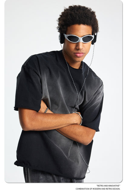 Spray Dye Raw Edge Damage Washed Short Sleeve T-Shirt WN16265