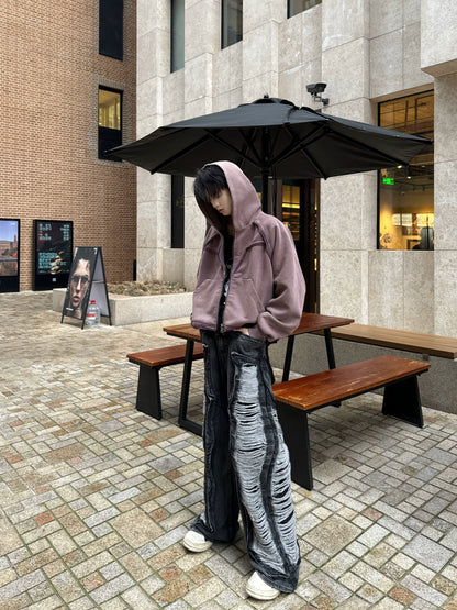 Graphic Print Wash Zipper Hoodie WN20737