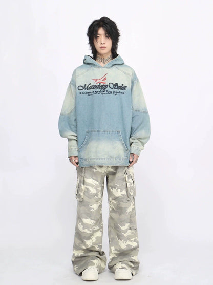 Washed Embroidery Heavyweight Denim Hoodie WN8350