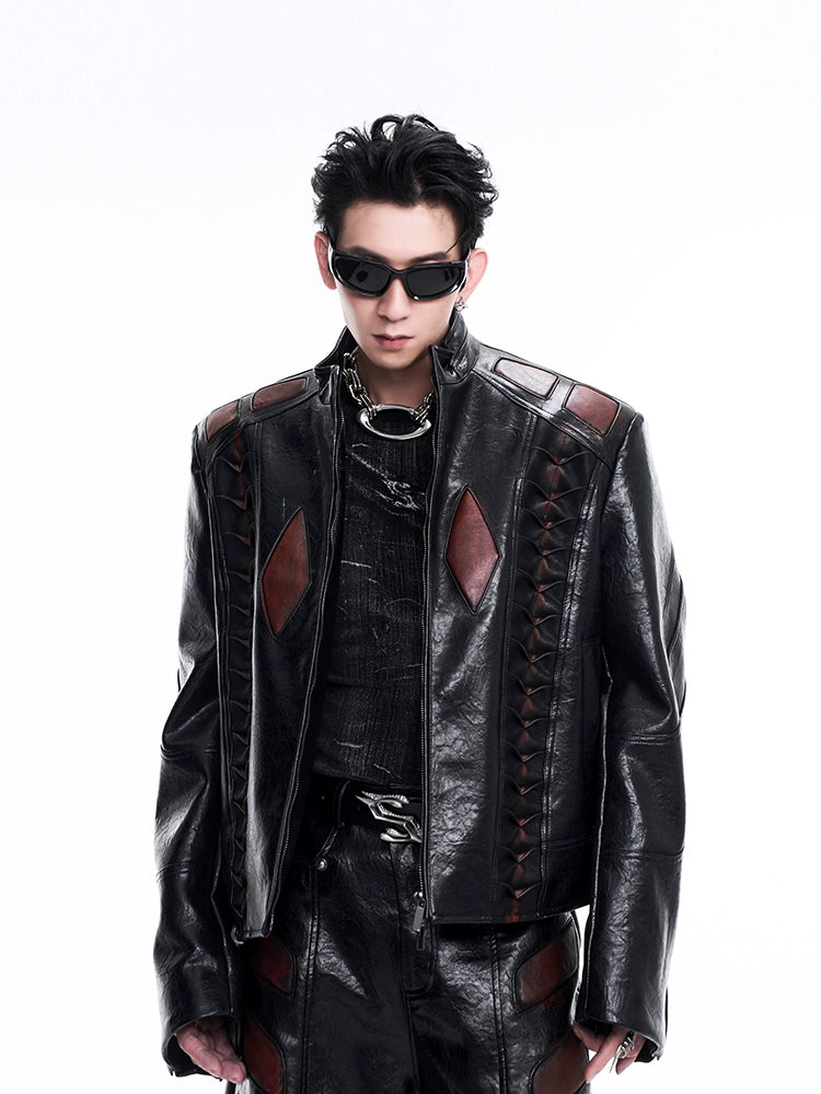 Quilted Thickened Splicing Leather Jacket & Wide-Leg PU Leather Pants Setup WN10229