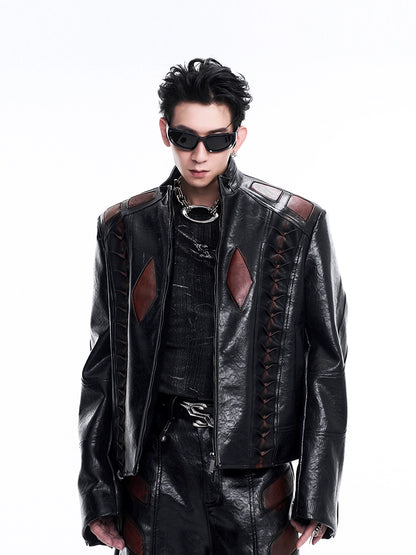 Quilted Thickened Splicing Leather Jacket & Wide-Leg PU Leather Pants Setup WN10229