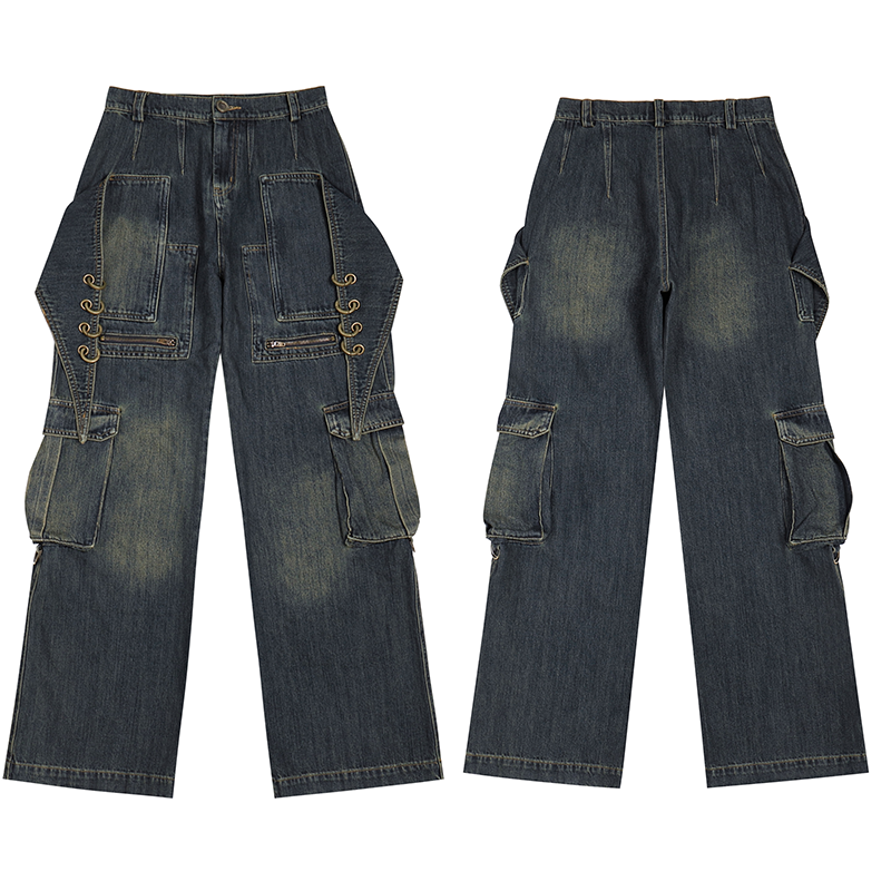 Wide Leg Denim Cargo Jeans WN17038