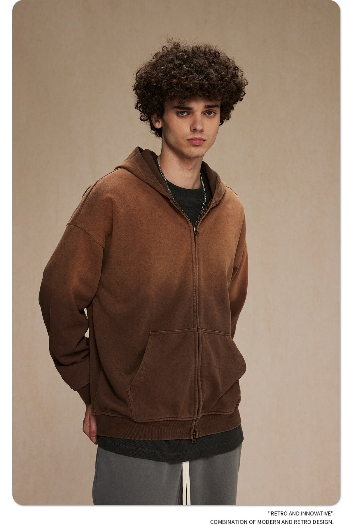 Spray-Dye Washed Oversize Zipper Hoodie WN10009