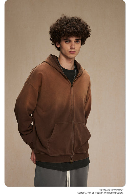 Spray-Dye Washed Oversize Zipper Hoodie WN10009