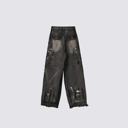 Patchwork Graffiti Wide Leg Denim Jeans WN27832