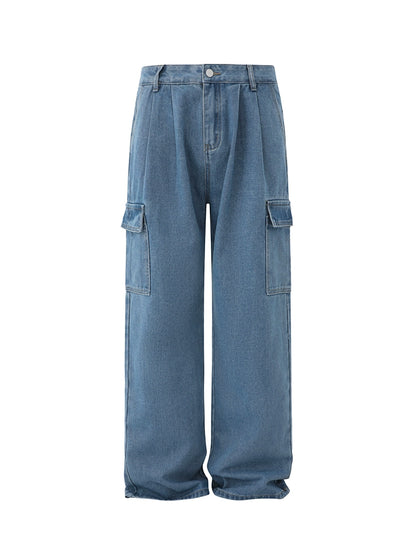 Utility Wide Leg Straight Cargo Denim Jeans WN20253