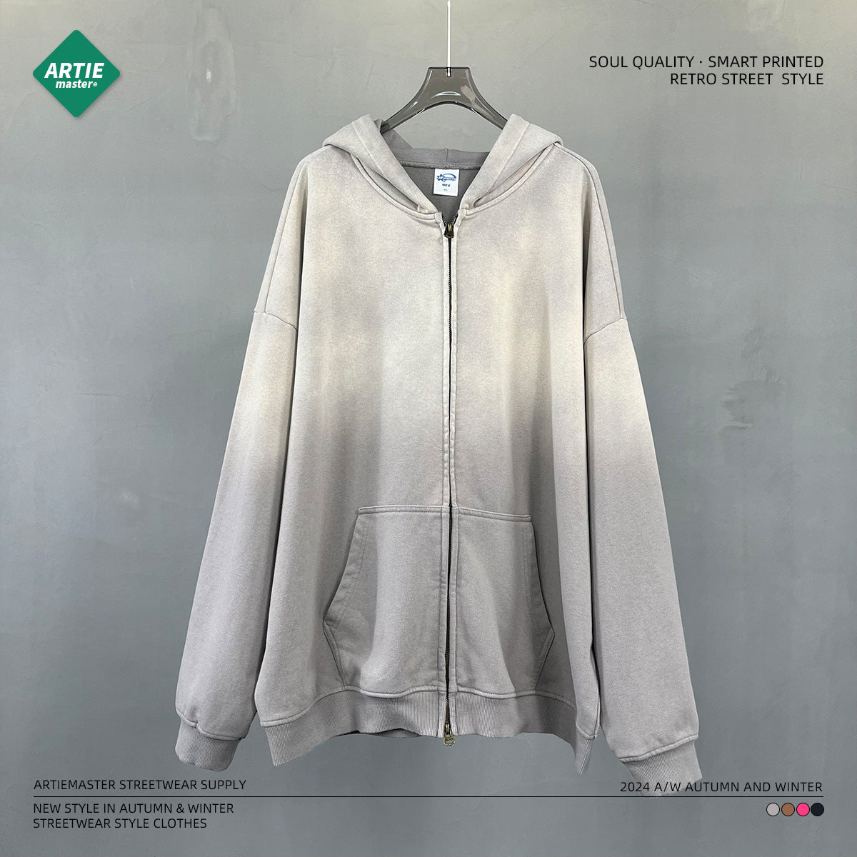 Washed Spray Dyeing Zipper Hoodie WN7809