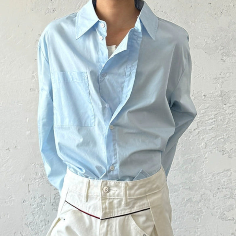 Minimalist Design Double Placket Layered Button Long Sleeve Shirt WN20006