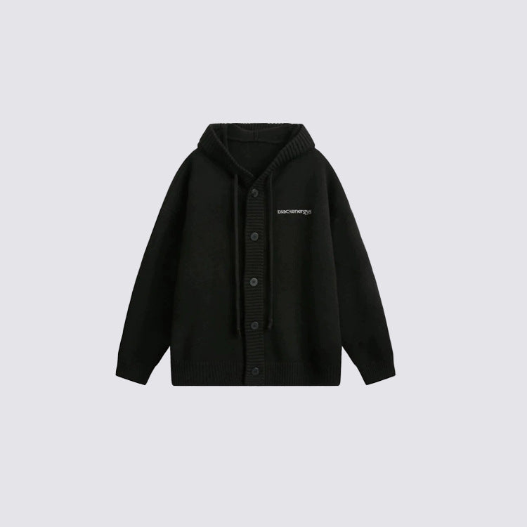 Letter Embroidery Hooded Knit Cardigan WN28125