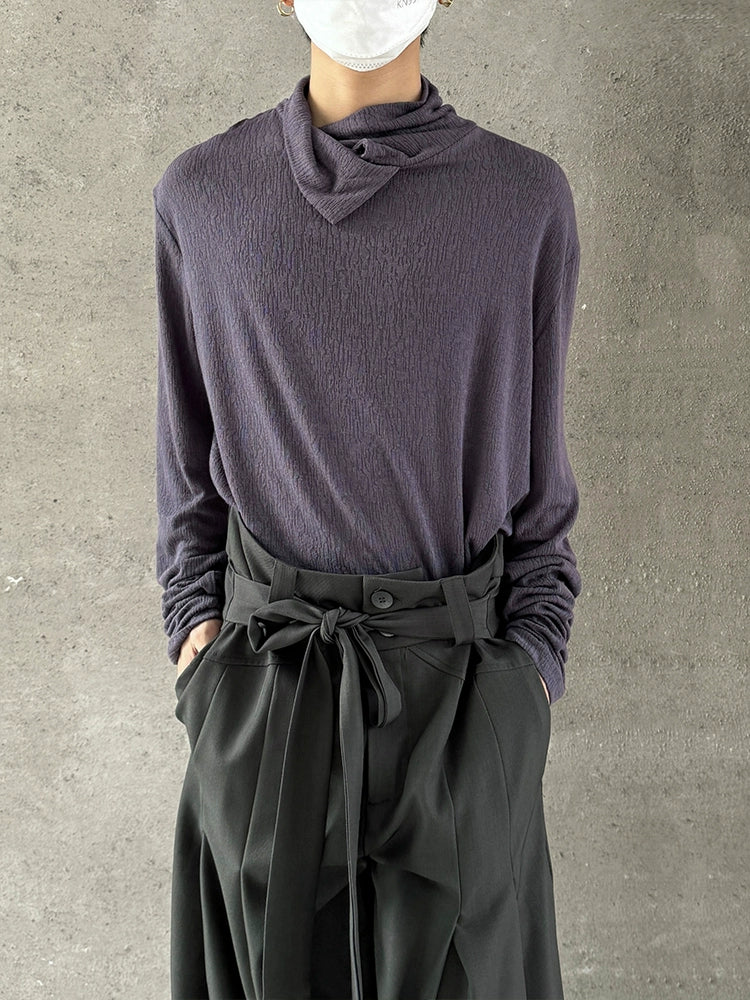 High-Neck Texture Pullover Knit Sweater WN19998