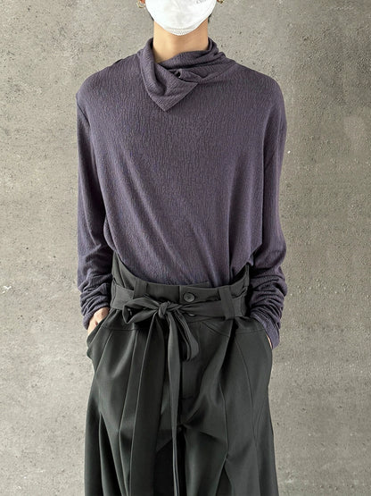 High-Neck Texture Pullover Knit Sweater WN19998