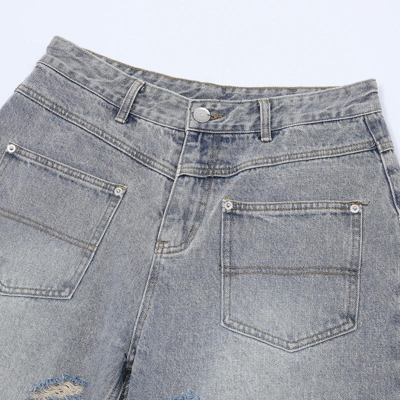 Washed Damage Wide Leg Denim Short Pants WN25596